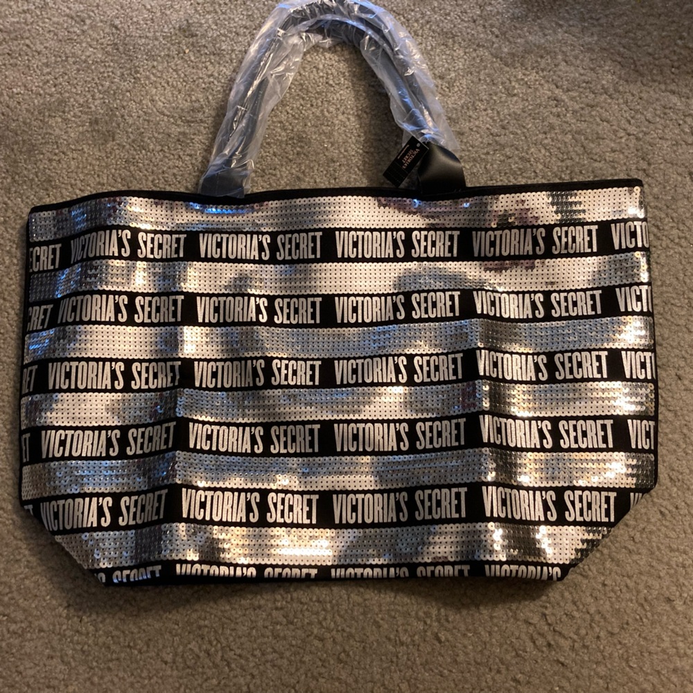 Victoria Secret silver glitter tote